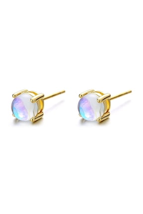 14K Gold Plated and Moon-Stone Stud Earrings