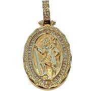 14K Gold Plated over Real 925 Sterling Silver St Saint Christopher Medal CZ Medallion Pendant