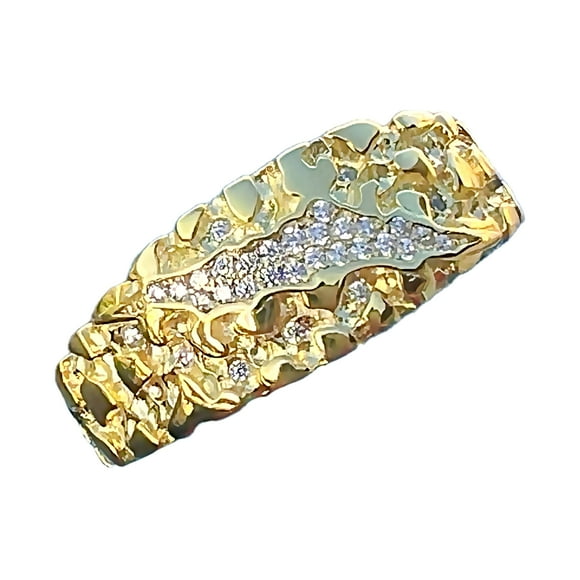 14K Gold Plated over Solid 925 Sterling Silver Claw Mark Nugget Ring CZ Iced Flooded Out Size 10