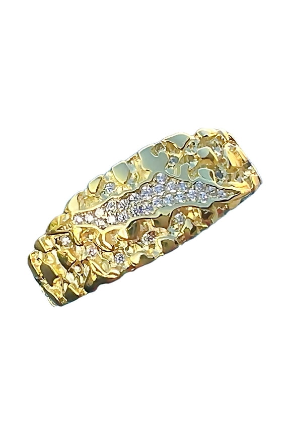 14K Gold Plated over Solid 925 Sterling Silver Claw Mark Nugget Ring CZ Iced Flooded Out Size 7