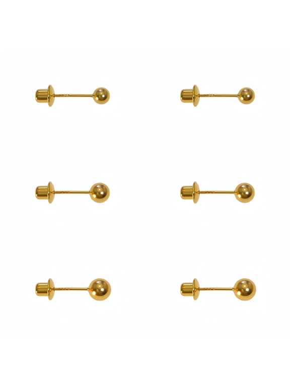 14K Gold Plating Ball Stud Earrings for Women and Men,Hypoallergenic 925 Silver Post Earring for Sensitive Ears Lightweight 3Pairs