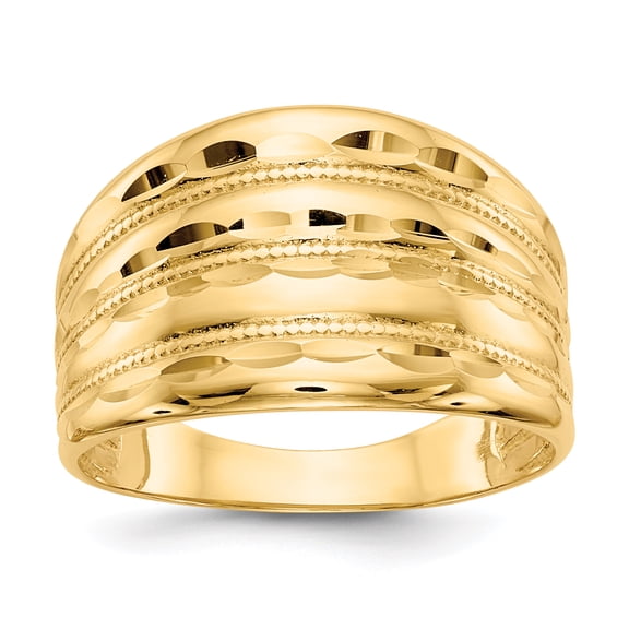 14k Yellow Gold Polished Sparkle Cut Four Ridge Fashion Dome Ring Size 7.00 - Ring for Women