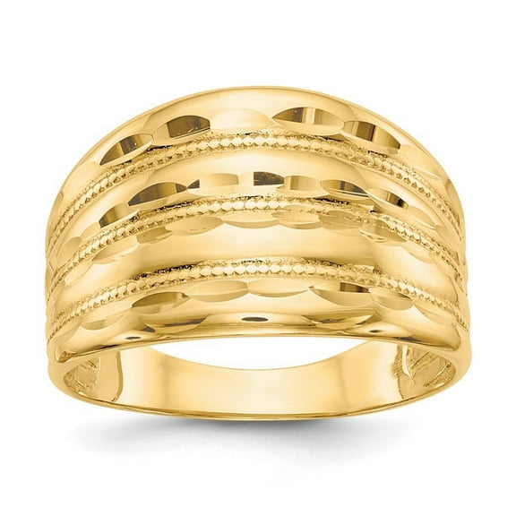 14k Yellow Gold Polished Sparkle Cut Four Ridge Fashion Dome Ring Size 7.00 - Ring for Women