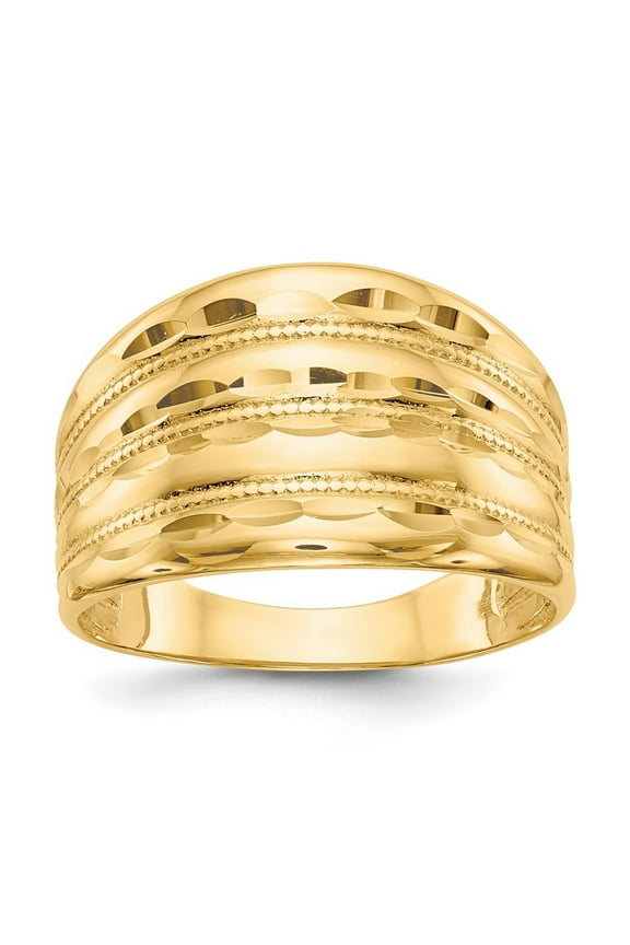 14k Yellow Gold Polished Sparkle Cut Four Ridge Fashion Dome Ring Size 7.00 - Ring for Women