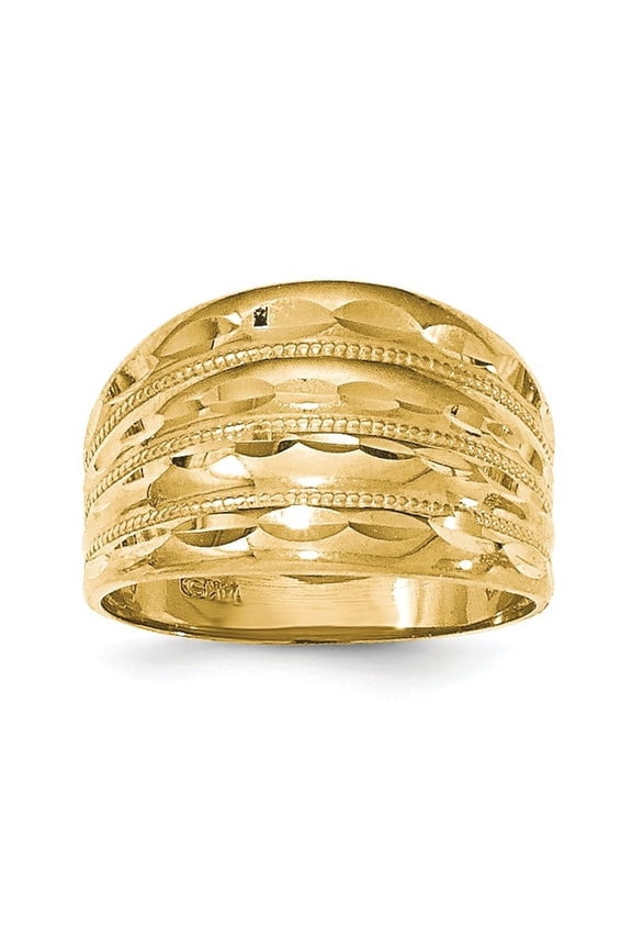 14K Gold Polished Diamond-cut Four Ridge Fashion Dome Ring