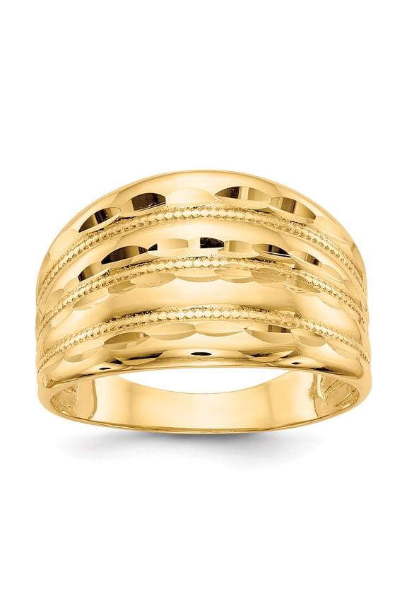 14K Gold Polished Diamond-cut Four Ridge Fashion Dome Ring