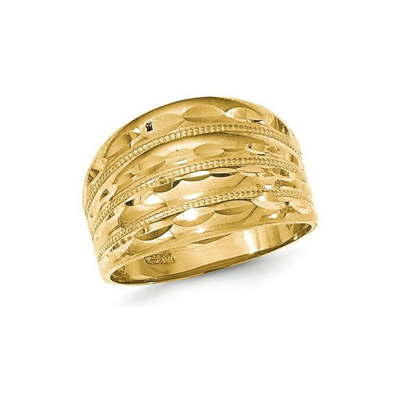 14K Gold Polished Diamond-cut Four Ridge Fashion Dome Ring