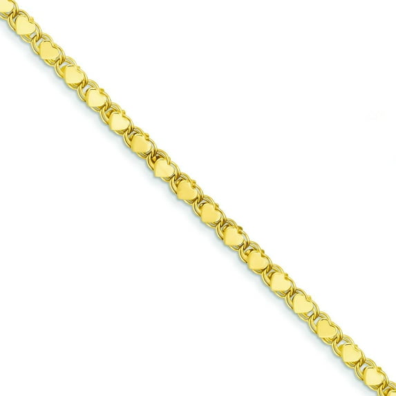 14K Gold Polished Double-Sided Heart Linked Anklet Chain Jewelry 10"
