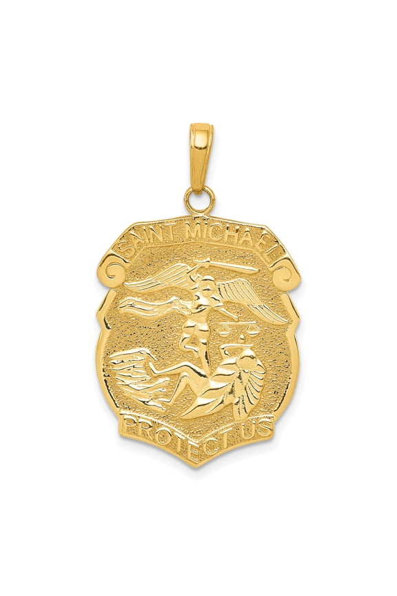 14K Yellow Gold Polished Large Saint Michael Pendant