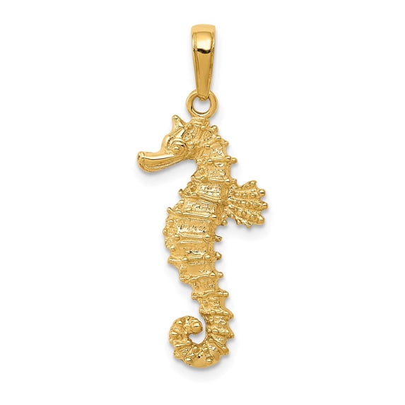 14K Gold Polished Open-Backed Seahorse Pendant