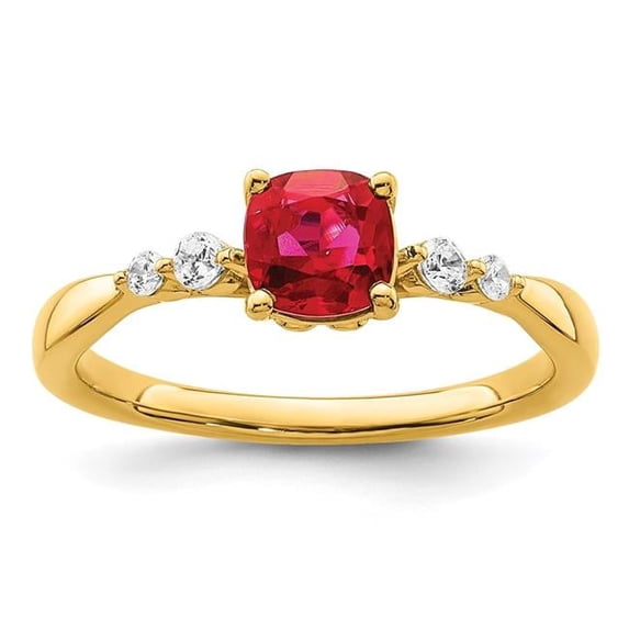 14K Gold Polished Ruby & Diamond Ring, Size 7