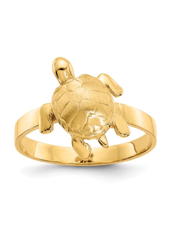 14K Gold Polished & Textured Sea Turtle Ring