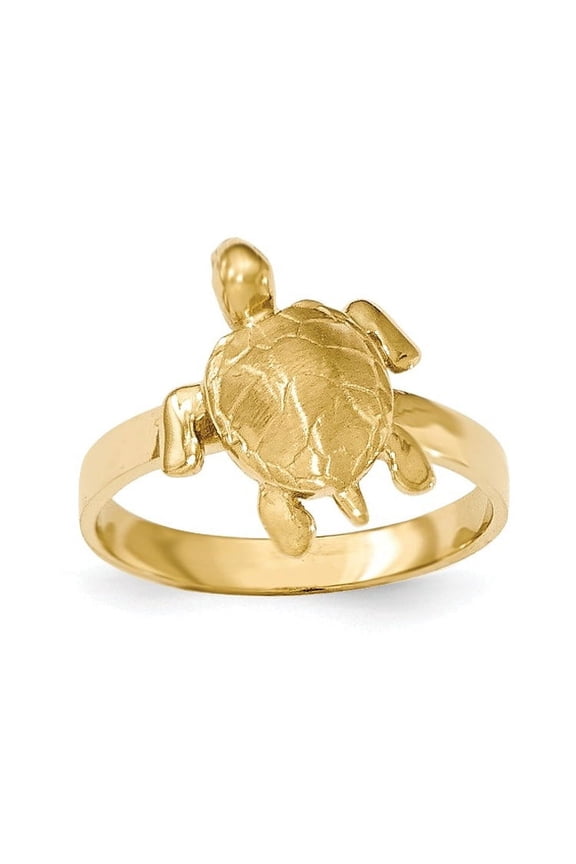 14K Gold Polished & Textured Sea Turtle Ring