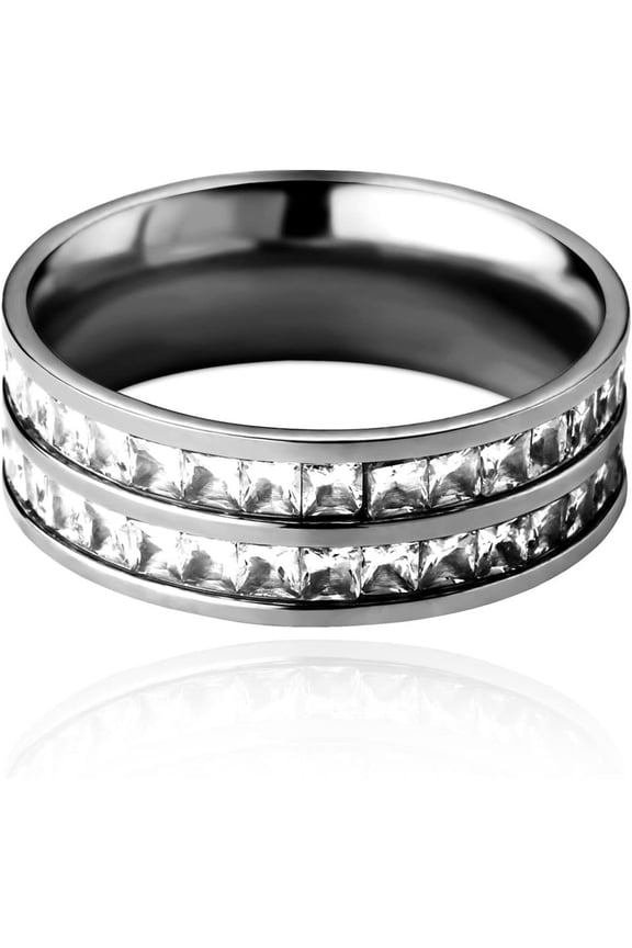 14K Gold Princess Cut Mossanite Ring, Hip-Hop Style Double-Row Ring, Double the Charm for Your Beloved,Fathers Day for Dad