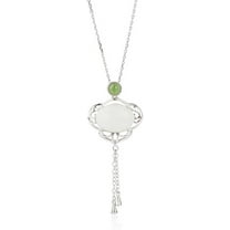 14K Gold Real Natural Jade Floral Pendant Necklace, Vintage Inlay Design Moissanite Necklace, Delicate Jade Jewelry Gift for Mother's Elegance