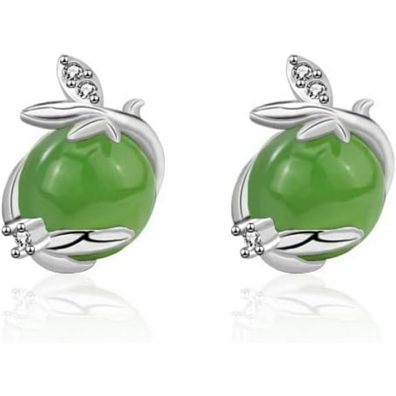 14K Gold Real Natural Jade Leaf Bud Earrings, Green Jade Studs, Delicate Jade Jewelry Gift for Girlfriend's Freshness