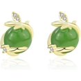 thumbnail image 1 of 14K Gold Real Natural Jade Leaf Bud Earrings, Green Jade Studs, Delicate Jade Jewelry Gift for Girlfriend's Freshness, 1 of 5