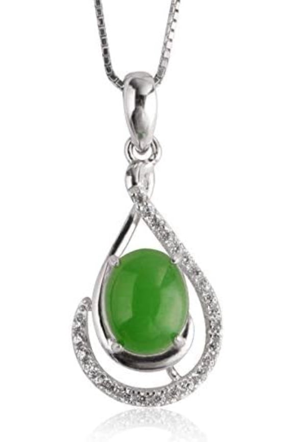 14K Gold Real Natural Jade Teardrop Necklace, Moissanite Pendant, Elegant Jade Jewelry Gift for Girlfriend's Beauty