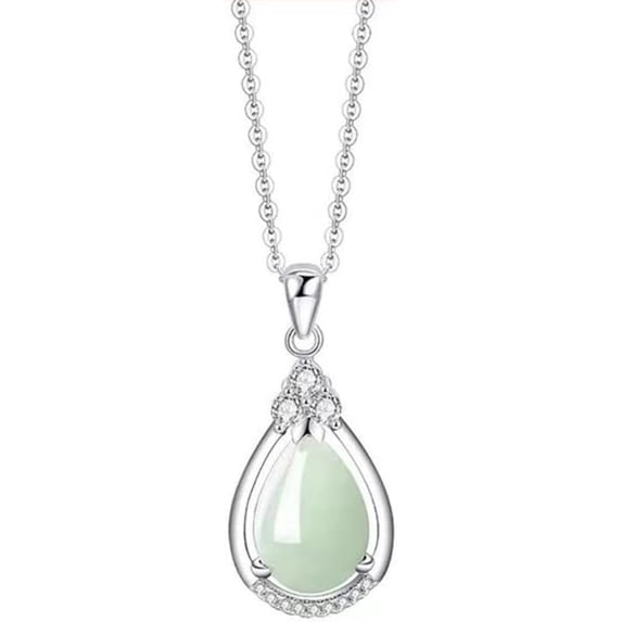 14K Gold Real Natural Jade Teardrop Necklace, Traditional Chinese Style Pendant, Elegant Jade Jewelry Gift forHer Blessing