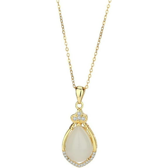 14K Gold Real Natural Jade Teardrop Necklace, Traditional Chinese Style Pendant, Elegant Jade Jewelry Gift forHer Blessing