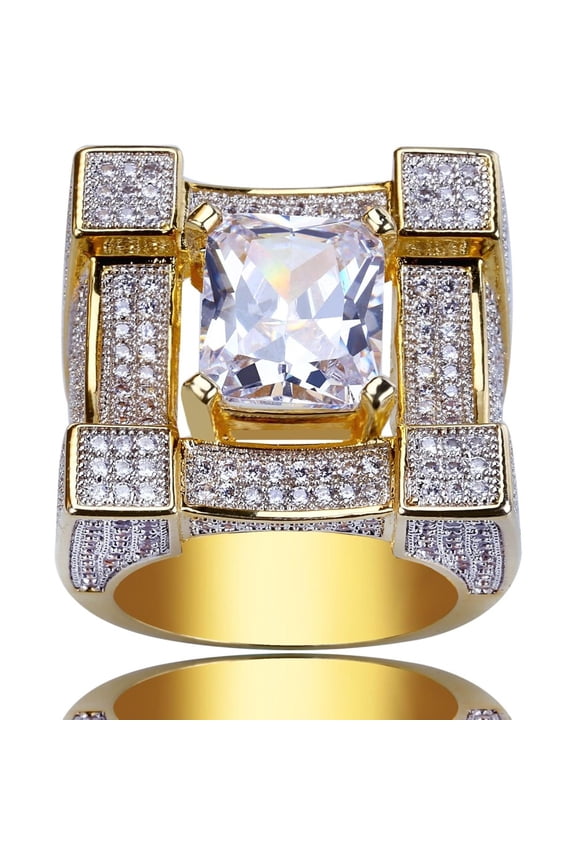 14K Gold Rectangular Cushion Cut Mossanite Ring, Wide Face Densely Set Men's Ring, A Broad Statement of Style,Daily Gift for Dad