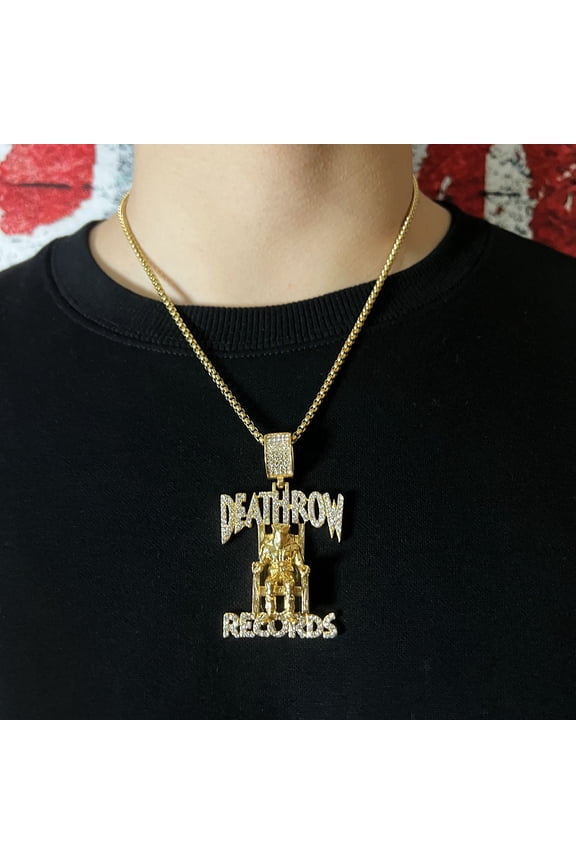 14K Gold Rhinestone Prisoner Pendant Necklace for Men Fashion Death Row Chain Hip Hop Rap Singer Jewelry