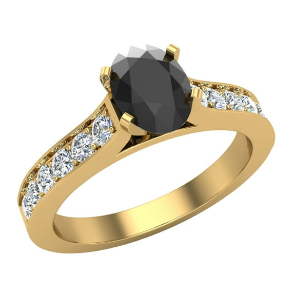 14K Gold Ring Black Diamond Engagement Ring for Women Oval 1.00 Carat (Black, AAA)