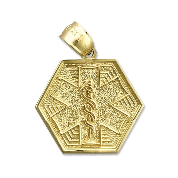 14K Gold Rod of Asclepius with Star of Life Charm