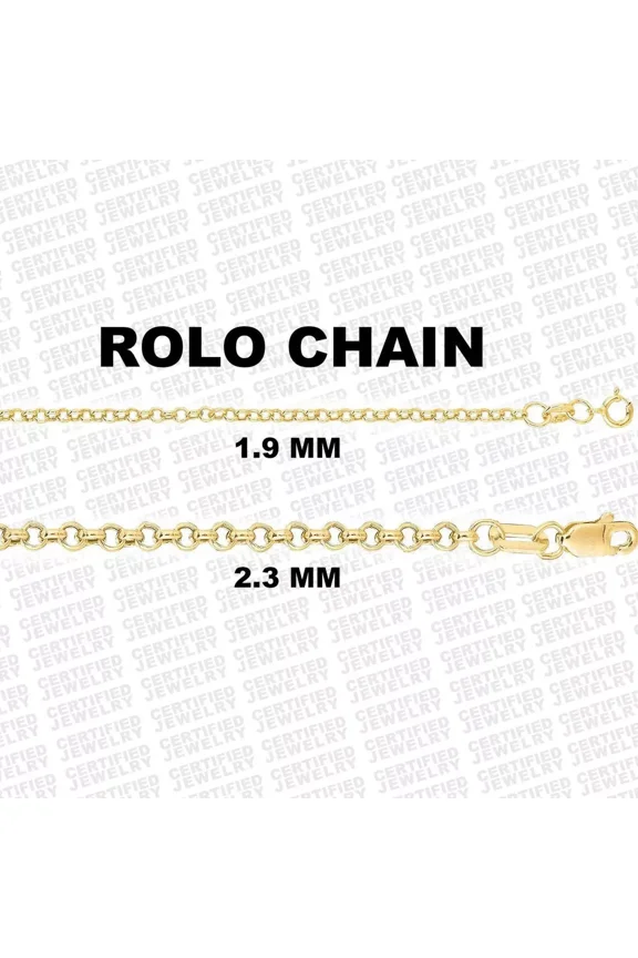 14K Gold Rolo Chain Necklace, 16"- 30" Inch, 2mm 2.4mm Thick,
