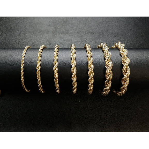 14K Gold Rope Chain Gold Rope Chain Bracelet 3mm, 4mm, 6mm, 8mm 14K Gold Rope Chain, 14K Gold Chain, Men, Women (Bracelet width:3; Bracelet length:7;)