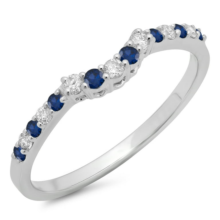 14k White Gold Blue & White Diamond Contoured Band 14k White Gold Blue & White Diamond Contoured Band