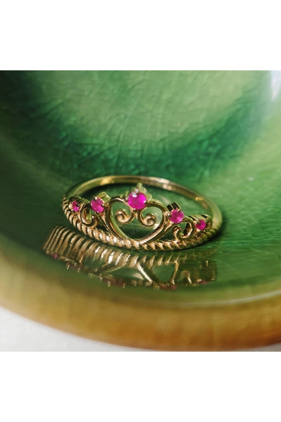 14K Gold Ruby Ring, Bridesmaids' Alternative Engagement Ring, Natural Ruby Solid 14K Yellow Gold Ring,  Ruby Crown Ring, July Birthstone,