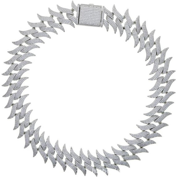 14K Gold Over S925 30mm Wide Thorn Cuban Link Chain Necklace, Fully Diamond, Set Moissanite Embellished, Luxurious Hip-Hop Cuban Style Jewelry,Best Gifts From Son