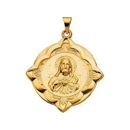 14K Gold Sacred Heart Religious Medal - 14k Yellow Gold 1-1/4 Inches X 1-1/4 Inches