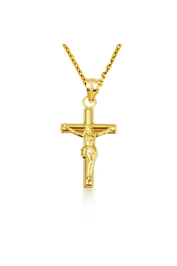 14K Gold Sacred Jesus Christ Cross Crucifix Pendant Necklace (Pendant with 20" chain)