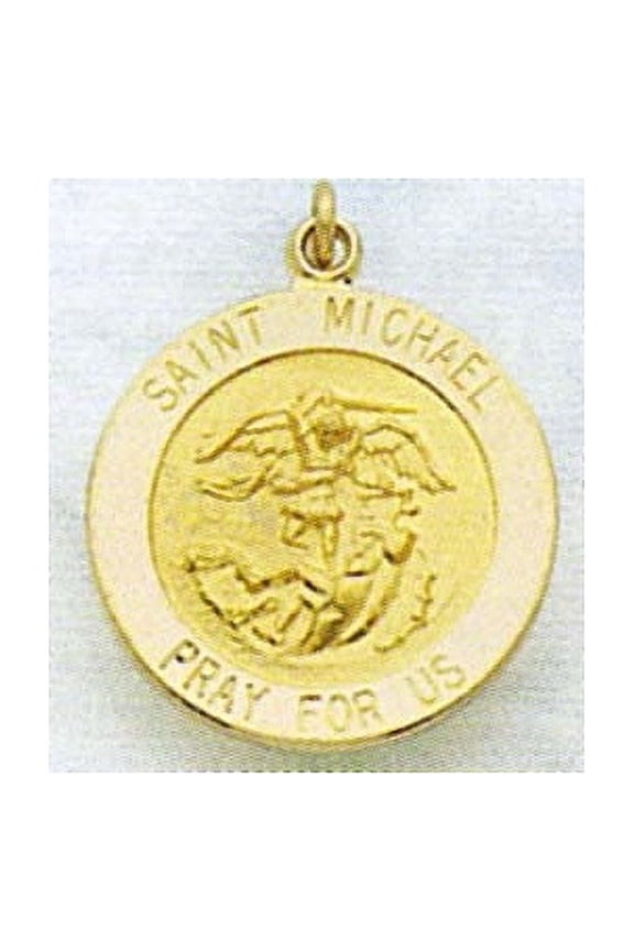 14K Gold Saint Michael Religious Medal - Solid 14k Yellow Gold, 2/3" (15mm)