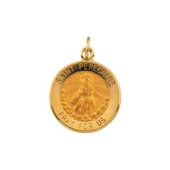 14K Gold Saint Peregrine Religious Medal - Solid 14k Yellow Gold, Just Under 3/4 Inch (18.0mm)
