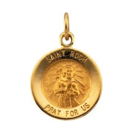 14K Gold Saint Roch Religious Medal - Solid 14k Yellow Gold, Just Under 3/4 Inch (18.0mm)
