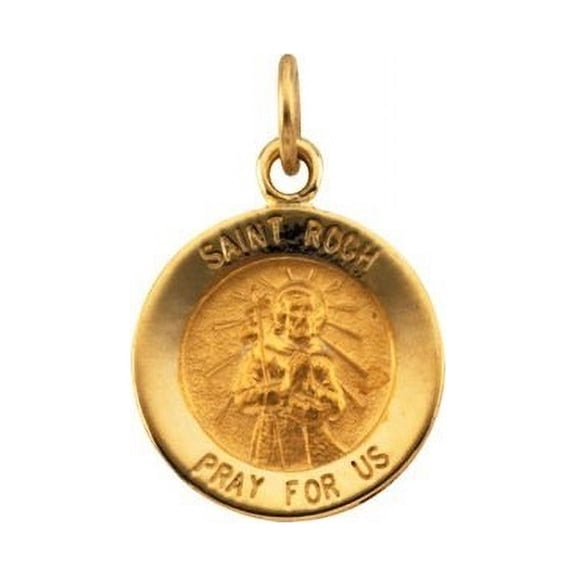 14K Gold Saint Roch Religious Medal - Solid 14k Yellow Gold, Just Under 3/4 Inch (18.0mm)
