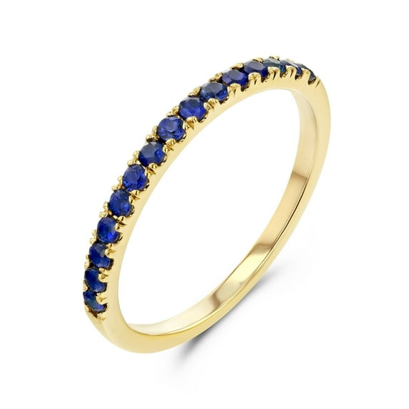 14K Gold Sapphire Ring, Half Eternity Blue Sapphire Wedding Ring, Stackable Natural Genuine Sapphire Ring, September Birthstone Ring