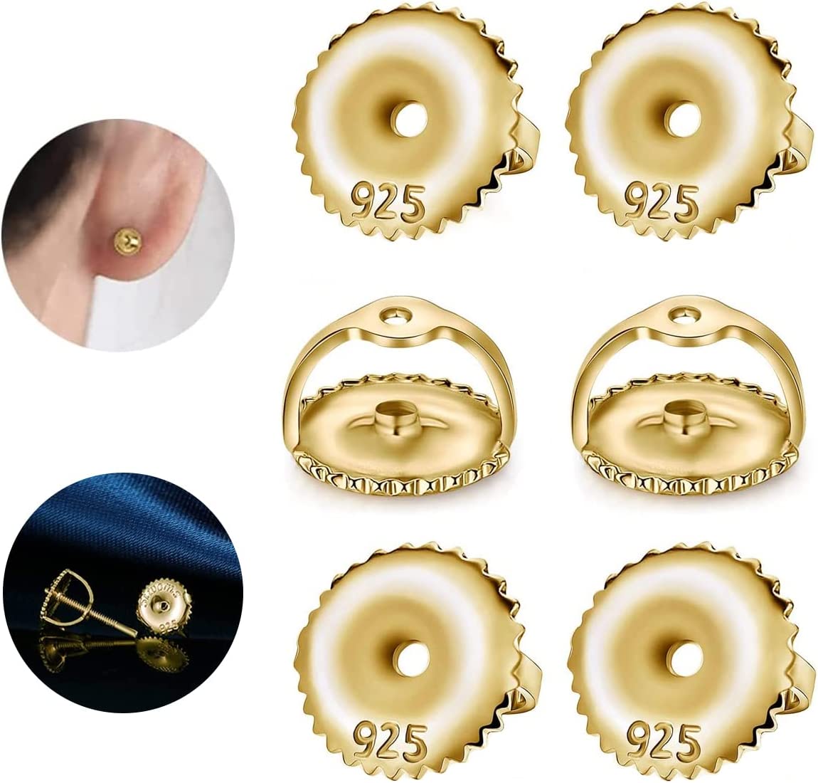 14K Gold Screw Backs Replacements - Fit for 0.028 Threaded Post Earring  Studs (4 Pairs)
