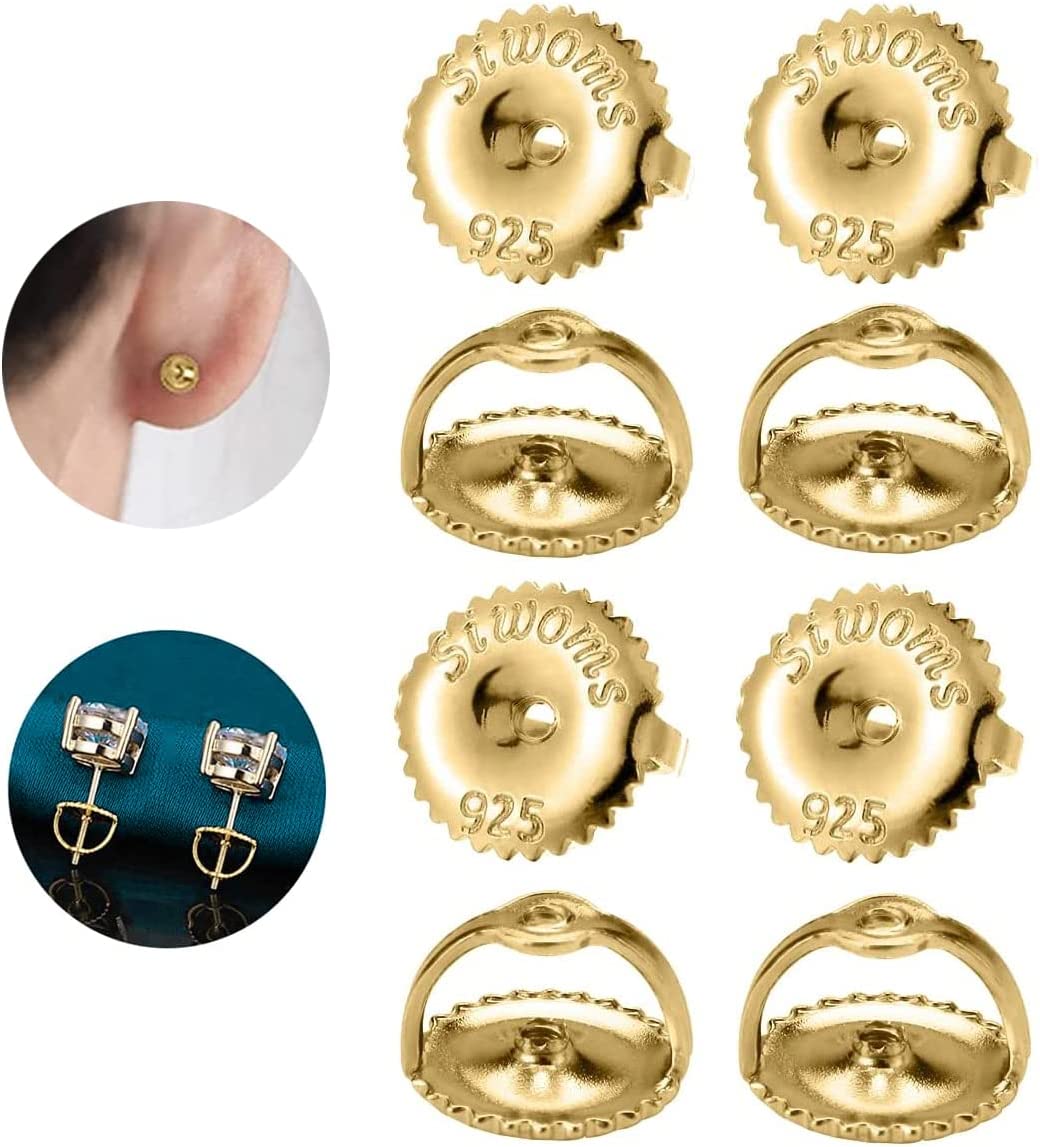 14K Gold Screw-on Earring-Backs Replacement for Threaded Post (0.032'') Only, 4 Pairs Silver Secure ScrewBack Backing Hypoallergenic (5mm Small) - image 1 of 5