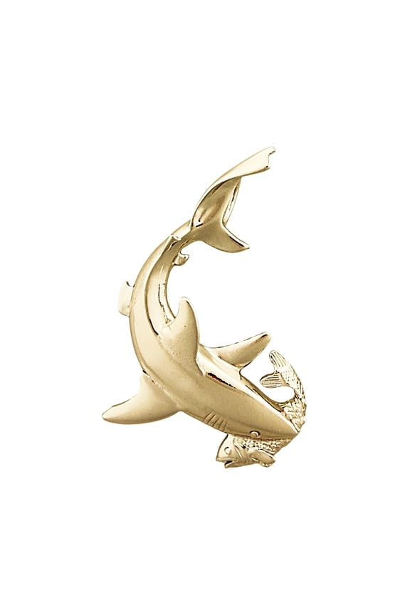 14K Solid Gold Shark Catching Fish In Mouth Pendant Slide