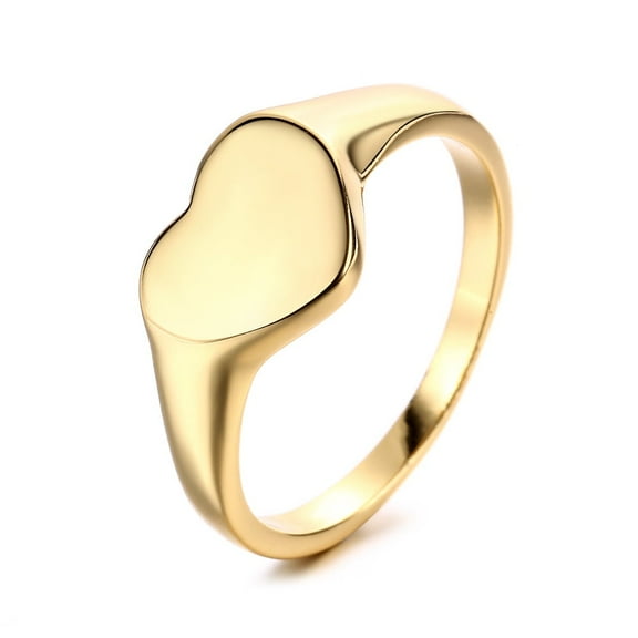 Amy and Annette Signet Heart Ring in 14K Yellow Gold plated