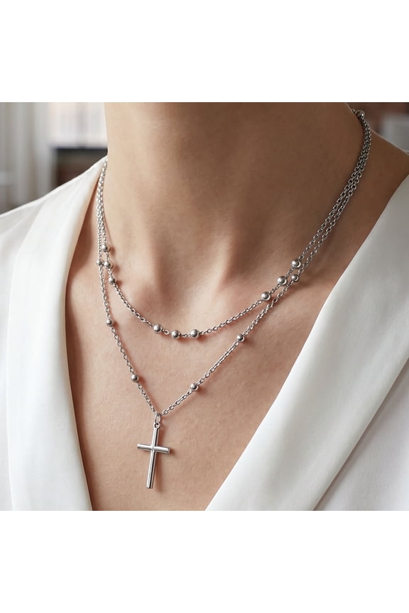 14K Gold & Silver Plated Cross Choker for Women, Dainty Layered Pendant Necklace, Trendy Stackable Charm Jewelry Gift for Teen Girls