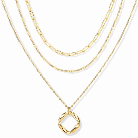 14K Gold Silver Plated Layered Necklaces for Women Dainty Stackable Chain Set Heart Cross Bow Circle Zircon Pendant Paperclip Choker Minimalist Trendy Jewelry Gifts for Ladies
