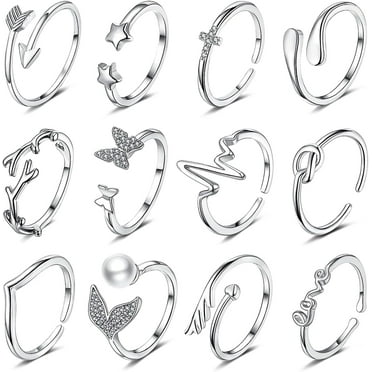 Finrezio 6-Piece 14K Gold Plated Stacking Ring Set - Dainty Thumb, Knuckle Rings For Women, Sizes 5-11