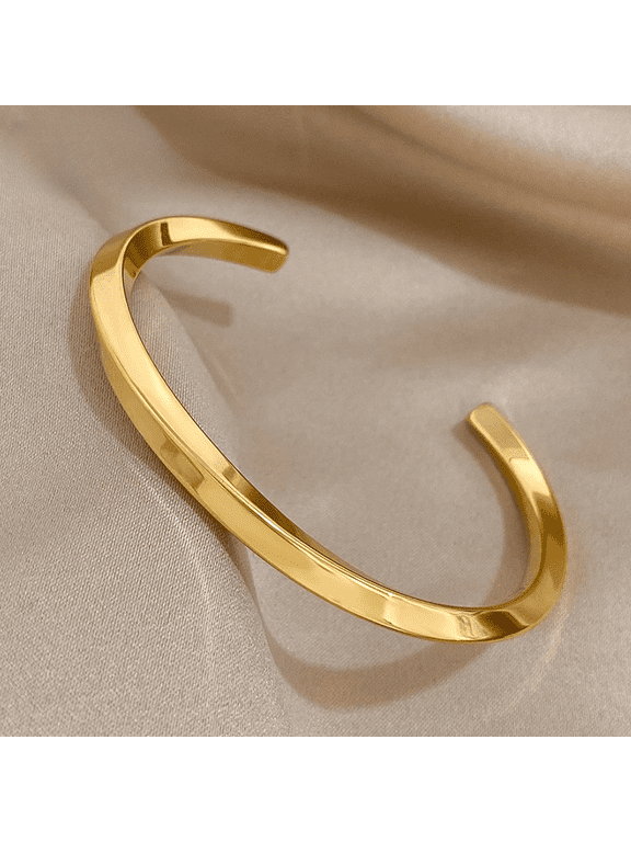 Simple Golden Color Cuff Bangles For Women Men Waterproof 14K Gold Filled Trendy Everyday Wear Jewelry