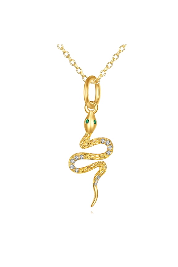 14K Gold Snake Necklace for Women Solid Gold Snake Jewelry Gifts for Her Green Eye