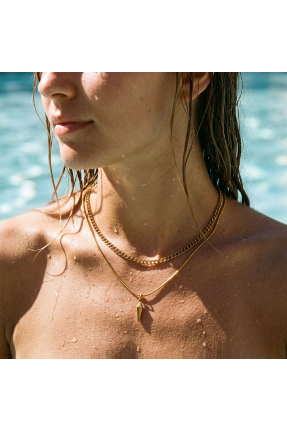 14K Gold Stacked Rivet Double-layer Necklace Lady Hip Hop Street Versatile Sweater Chain Classic Jewelry